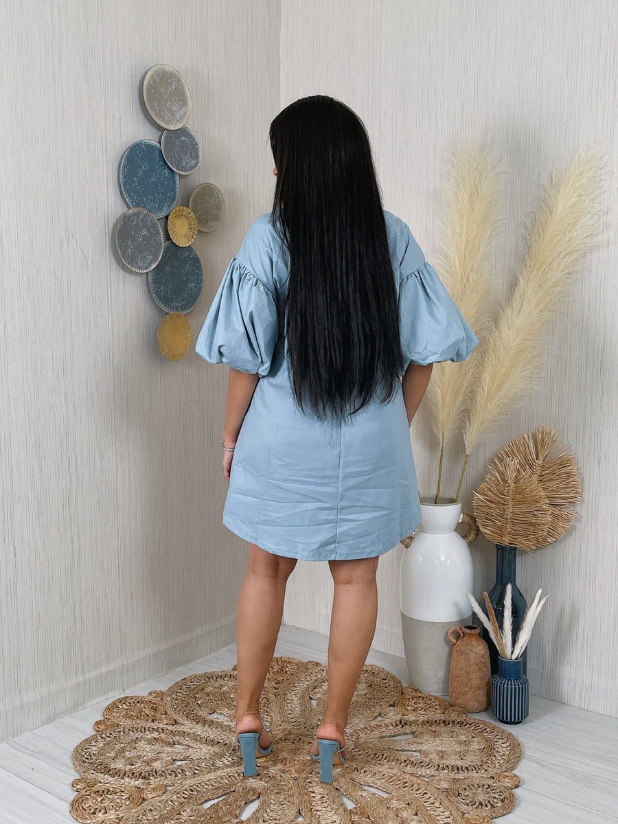 DENIM PUFF SLEEVE DRESS