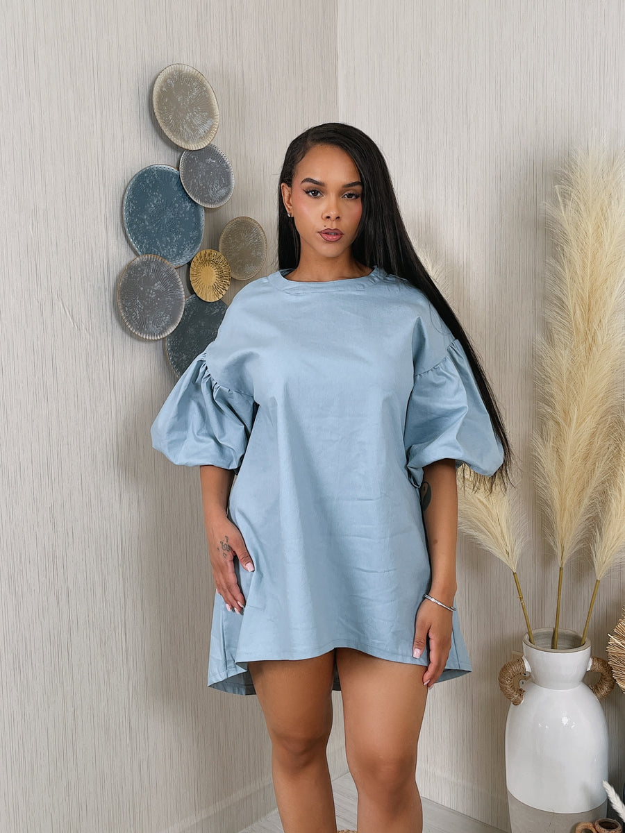 DENIM PUFF SLEEVE DRESS