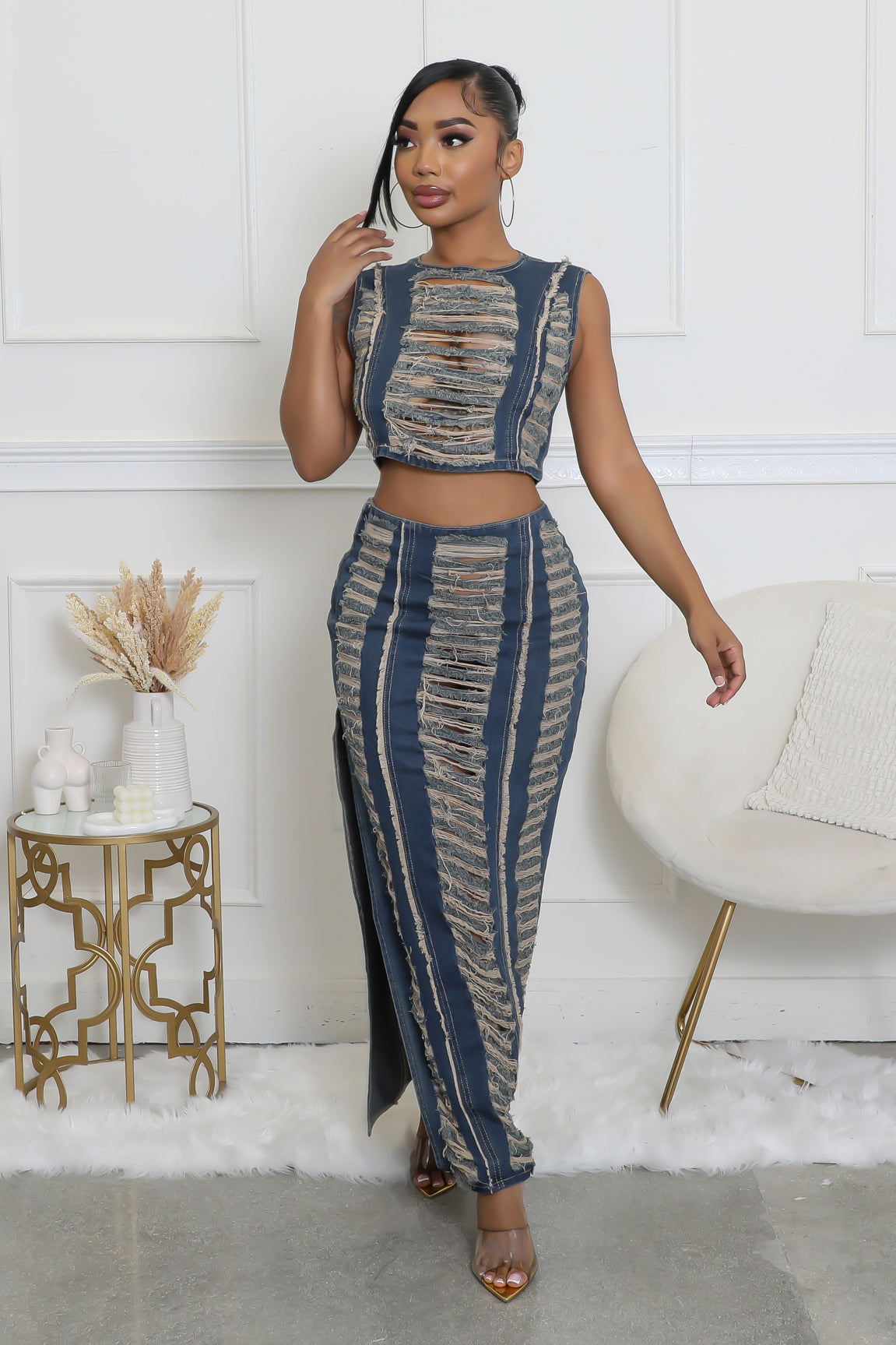 Edge of Midnight Denim Skirt Set