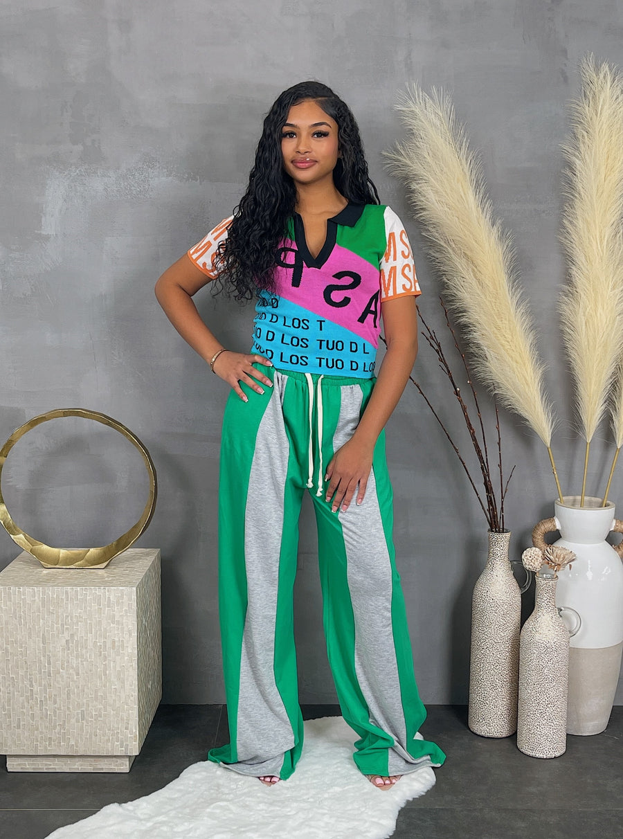 PIN STRIPE DETAIL FRENCH TERRY PANTS