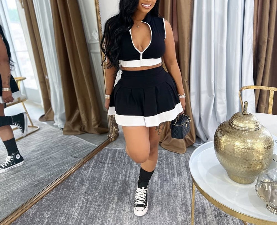 RIB ZIP UP TANK TOP & SKIRT SET