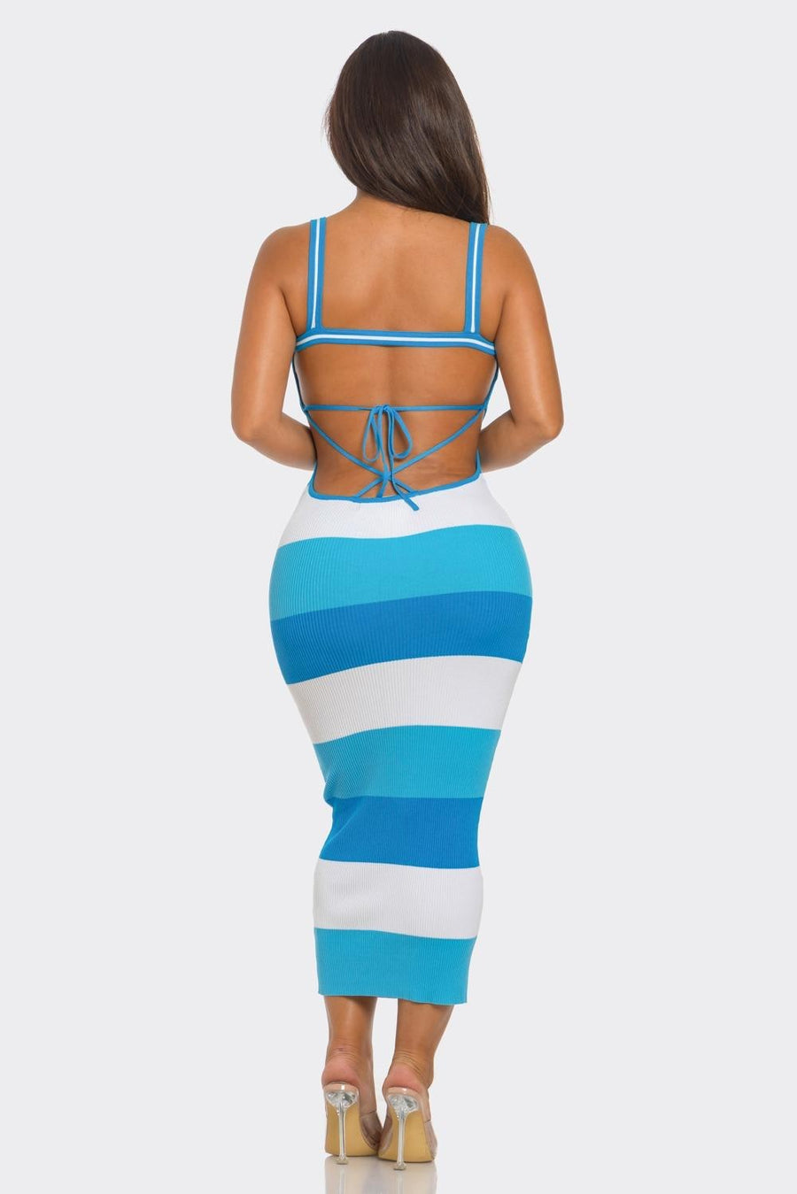 KNIT OPEN BACK STRIPE DRESS