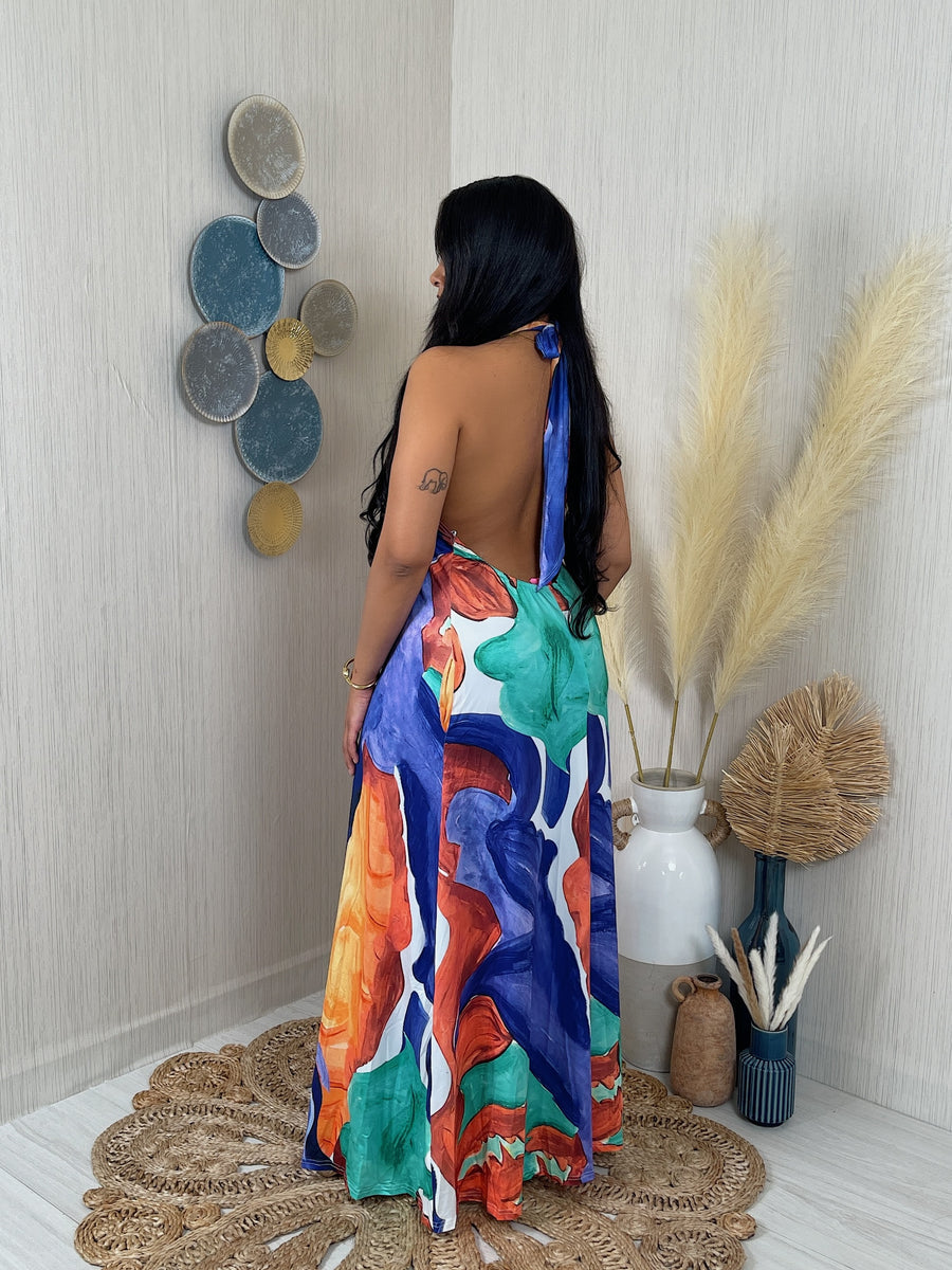 PRINTED HALTER MAXI DRESS