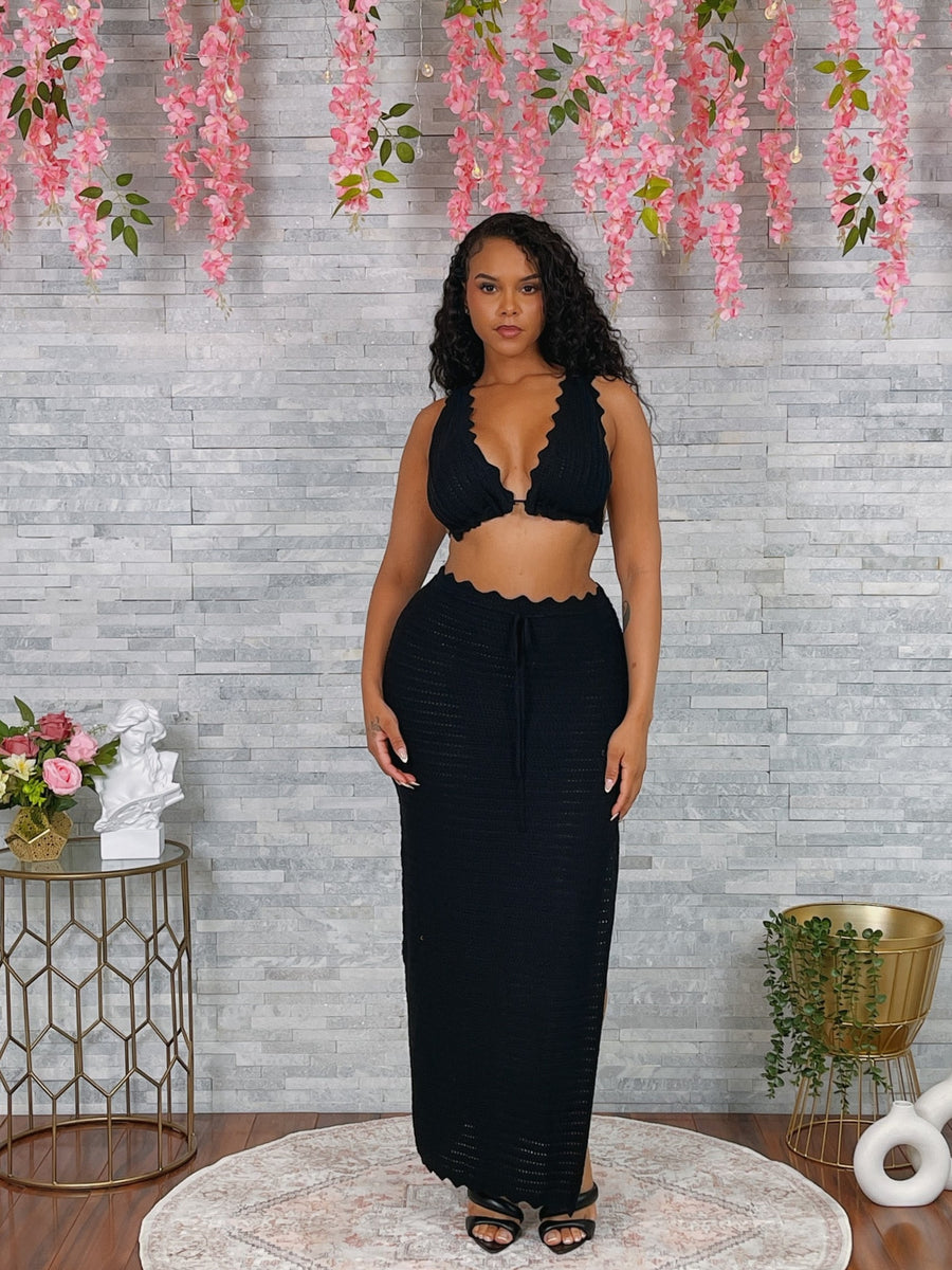 CROCHET BRA TOP & LONG SKIRT SET