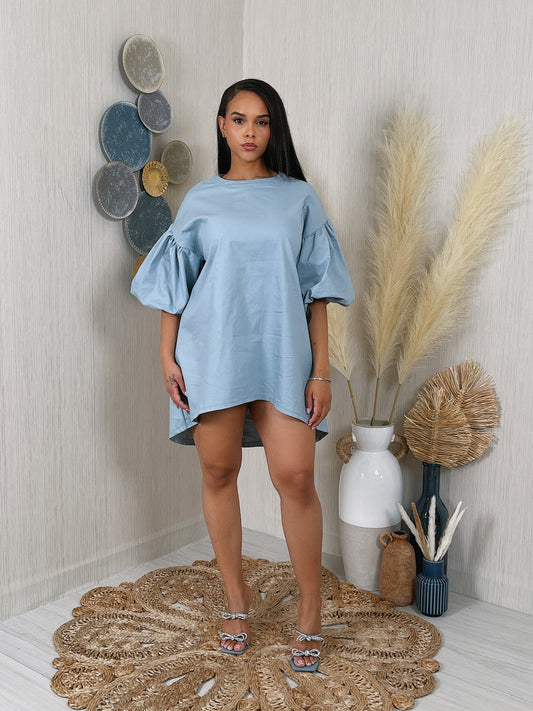 DENIM PUFF SLEEVE DRESS