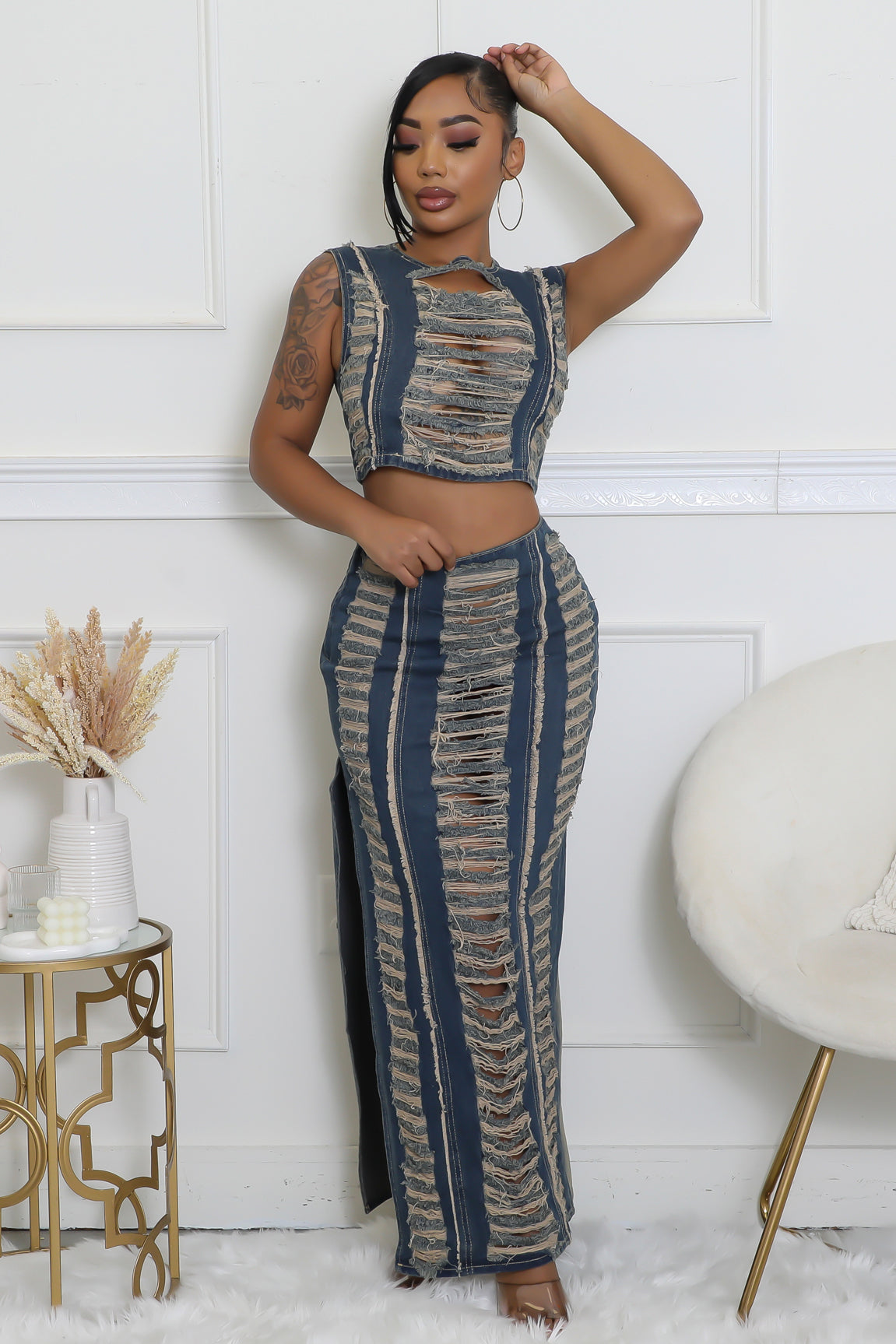Edge of Midnight Denim Skirt Set
