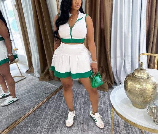 RIB ZIP UP TANK TOP & SKIRT SET