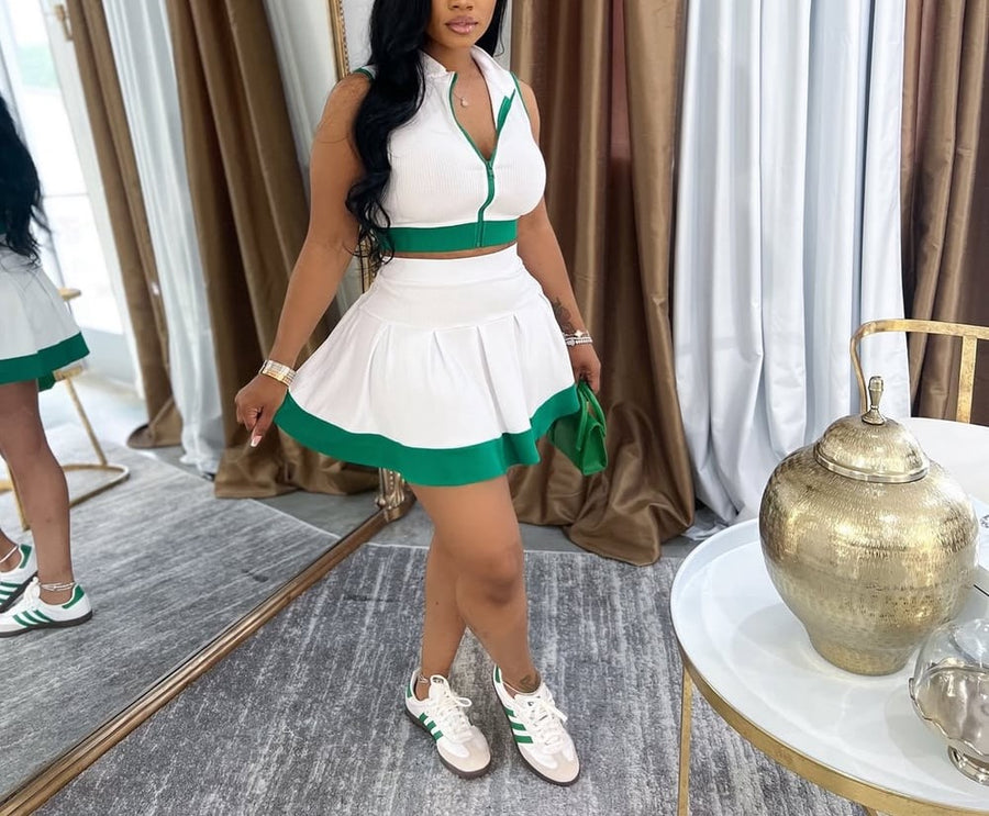 RIB ZIP UP TANK TOP & SKIRT SET